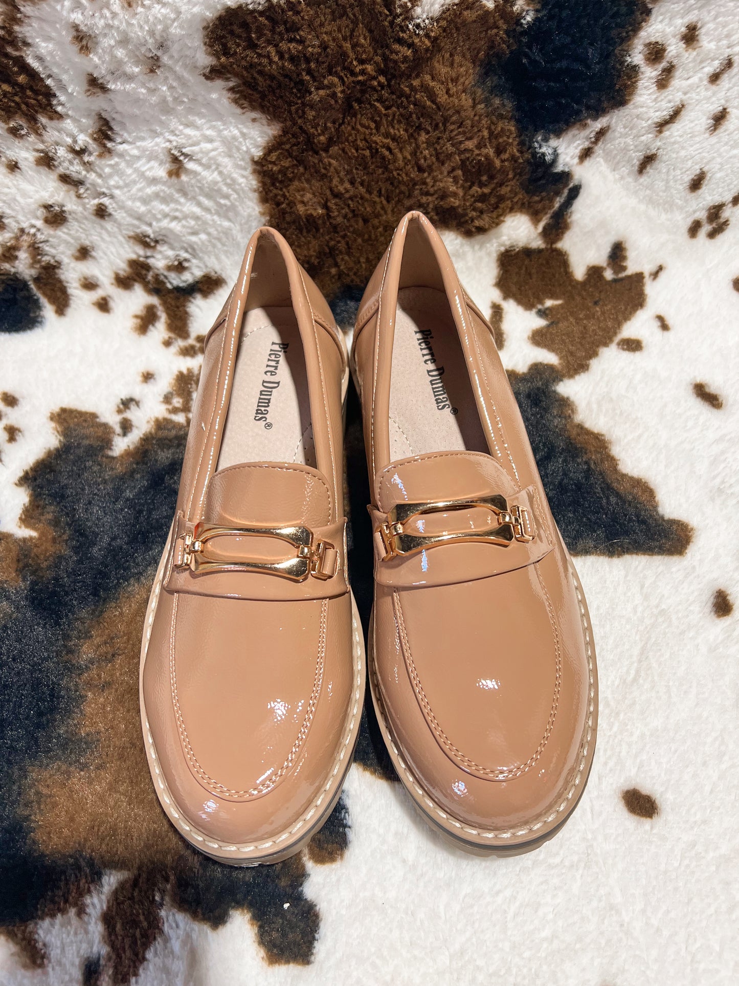 Anessa Taupe Faux Patent Leather Buckle Loafer