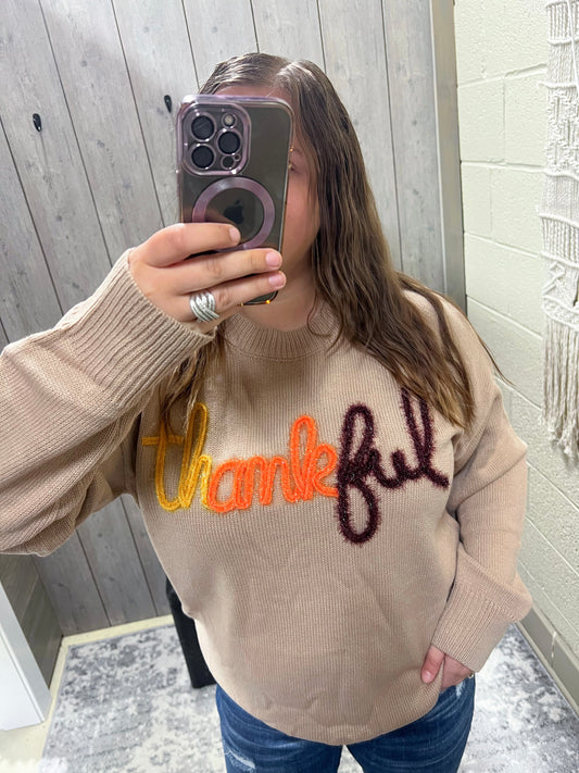 Thankful Embroidered Sweater