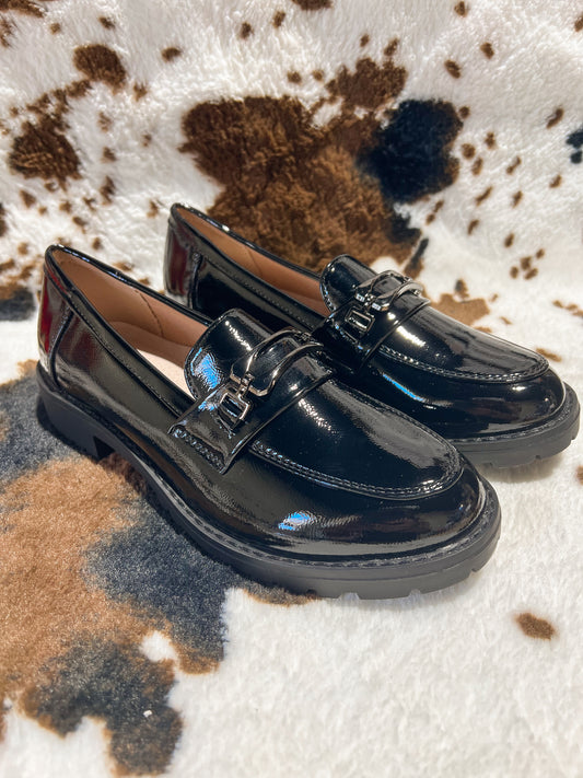 Anessa Black Faux Patent Leather Buckle Loafer
