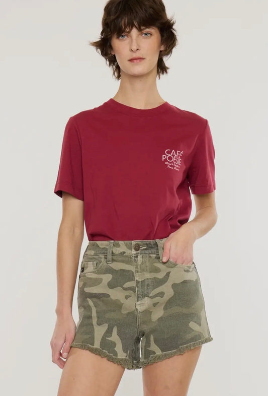 KanCan Quincy High Rise Camo Denim Shorts