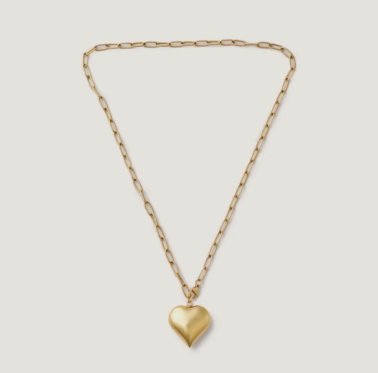Gold Bubble Heart Paperclip Chain Necklace