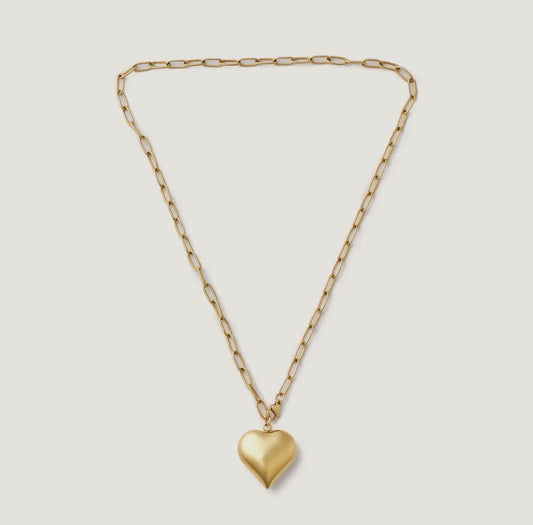 Gold Bubble Heart Paperclip Chain Necklace