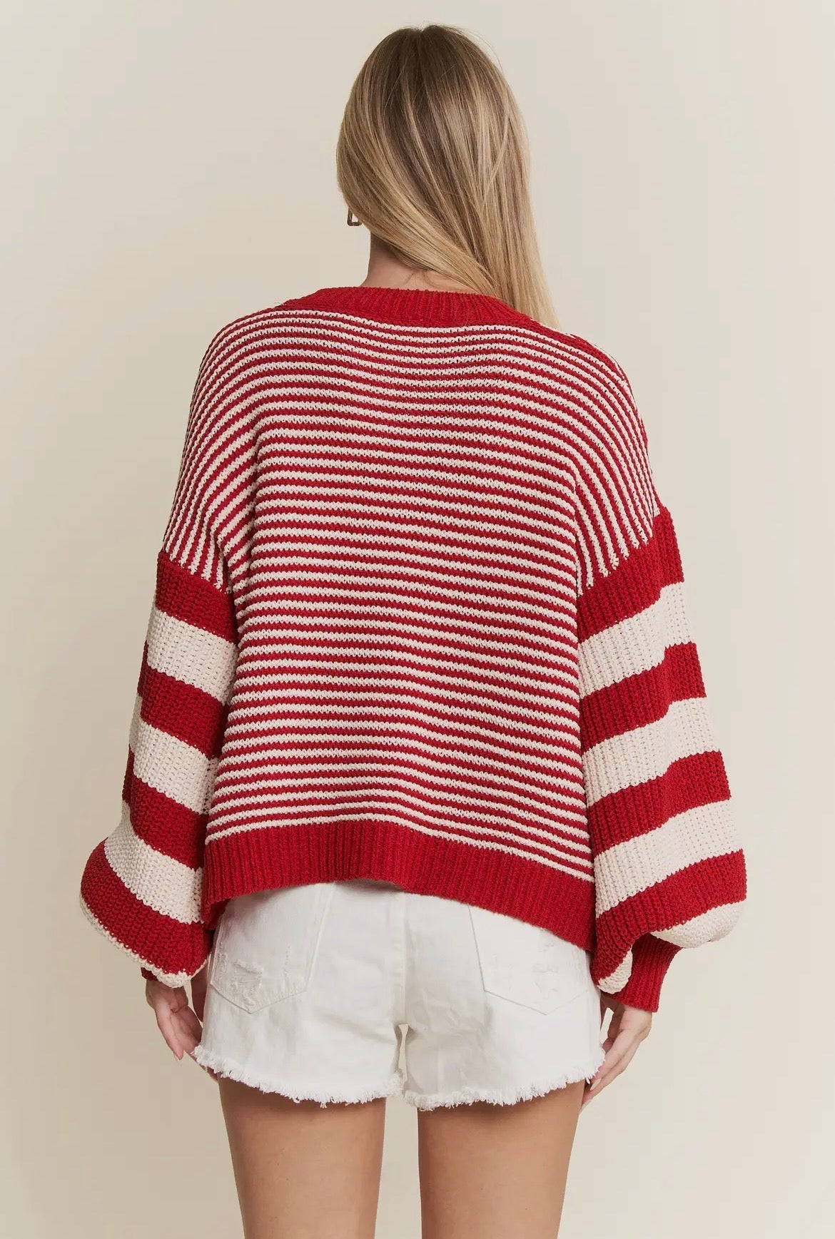Red and White Stripe Crochet Sweater