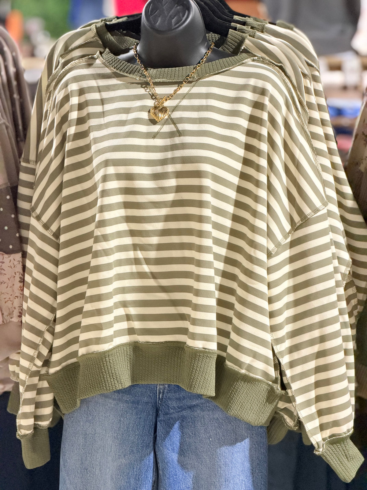 Olive Stripe Long Sleeve Top