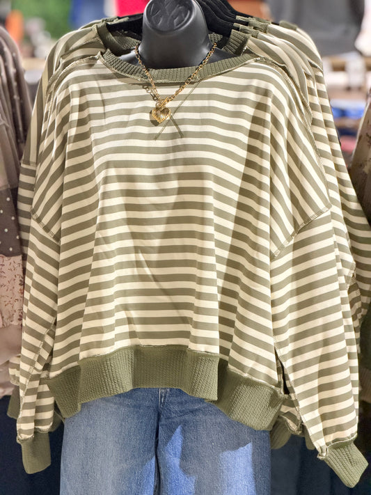 Olive Stripe Long Sleeve Top