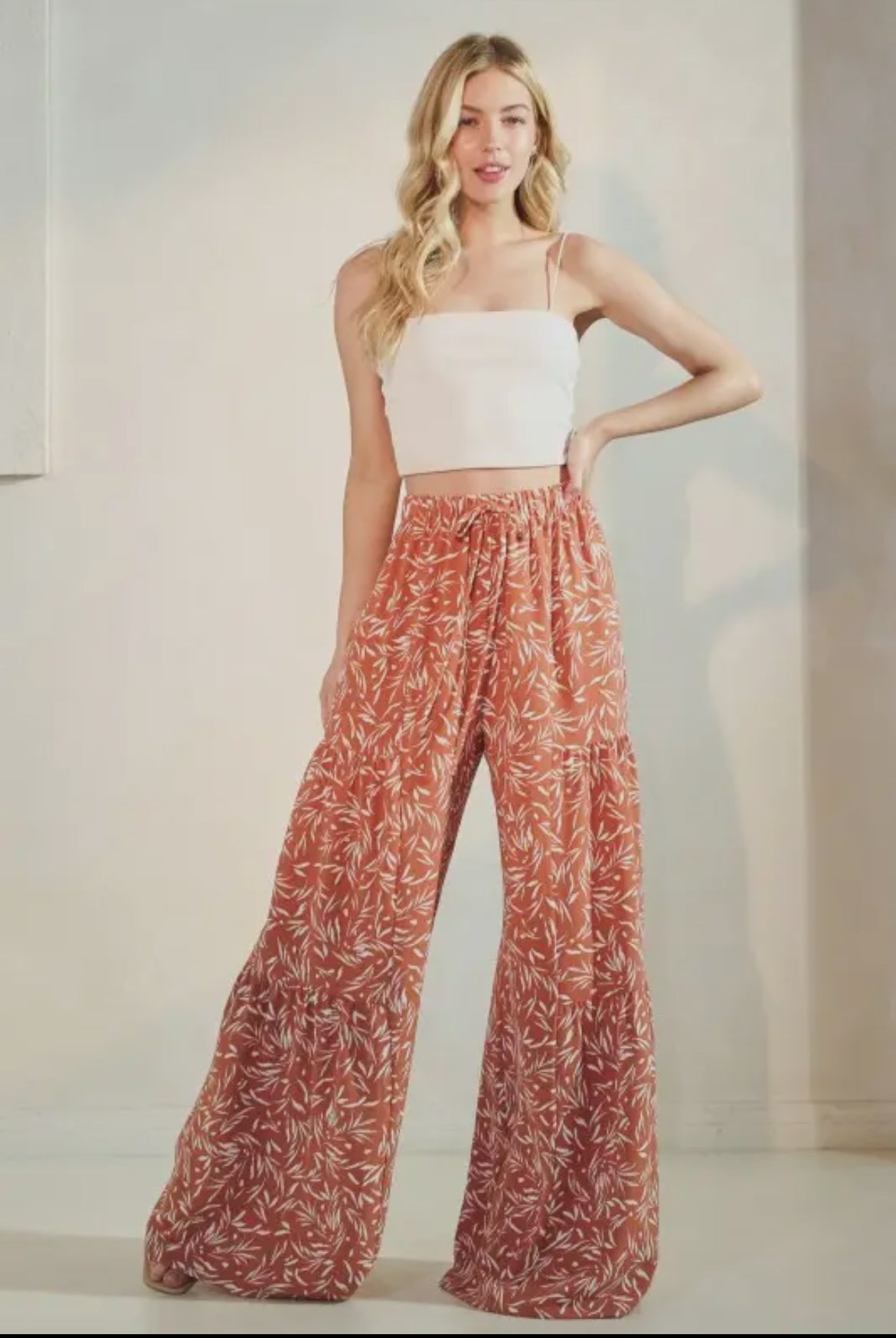 Rust Printed Wide Leg Pants
