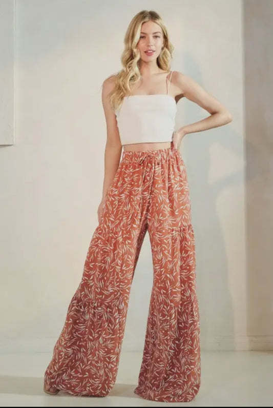 Rust Printed Wide Leg Pants