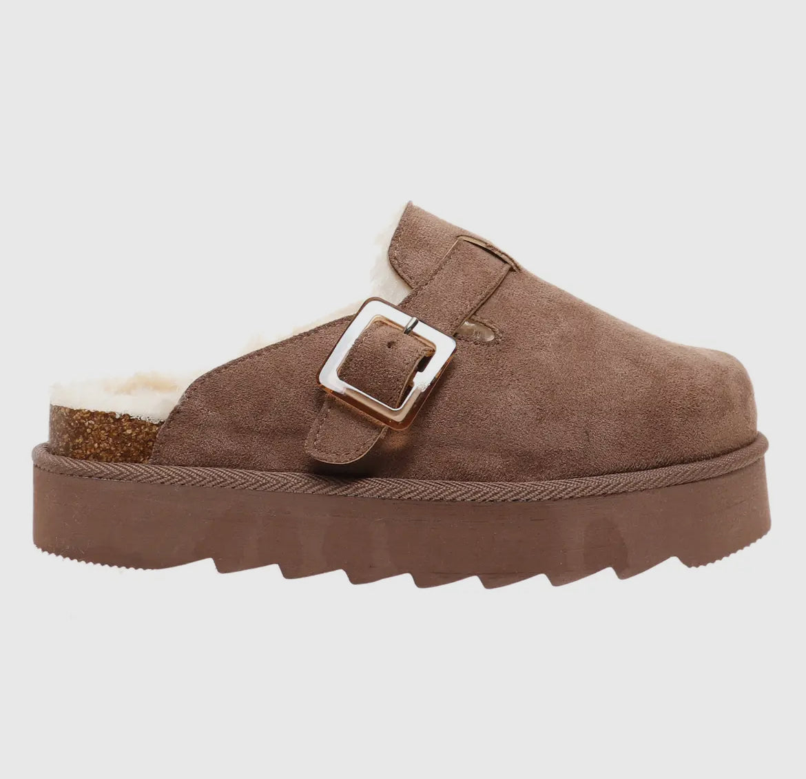 Sunday Taupe Suede Sherpa Lined Platform Mule