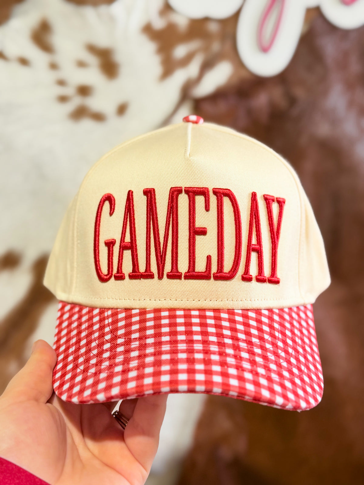 Red Gingham Game Day Trucker Hat