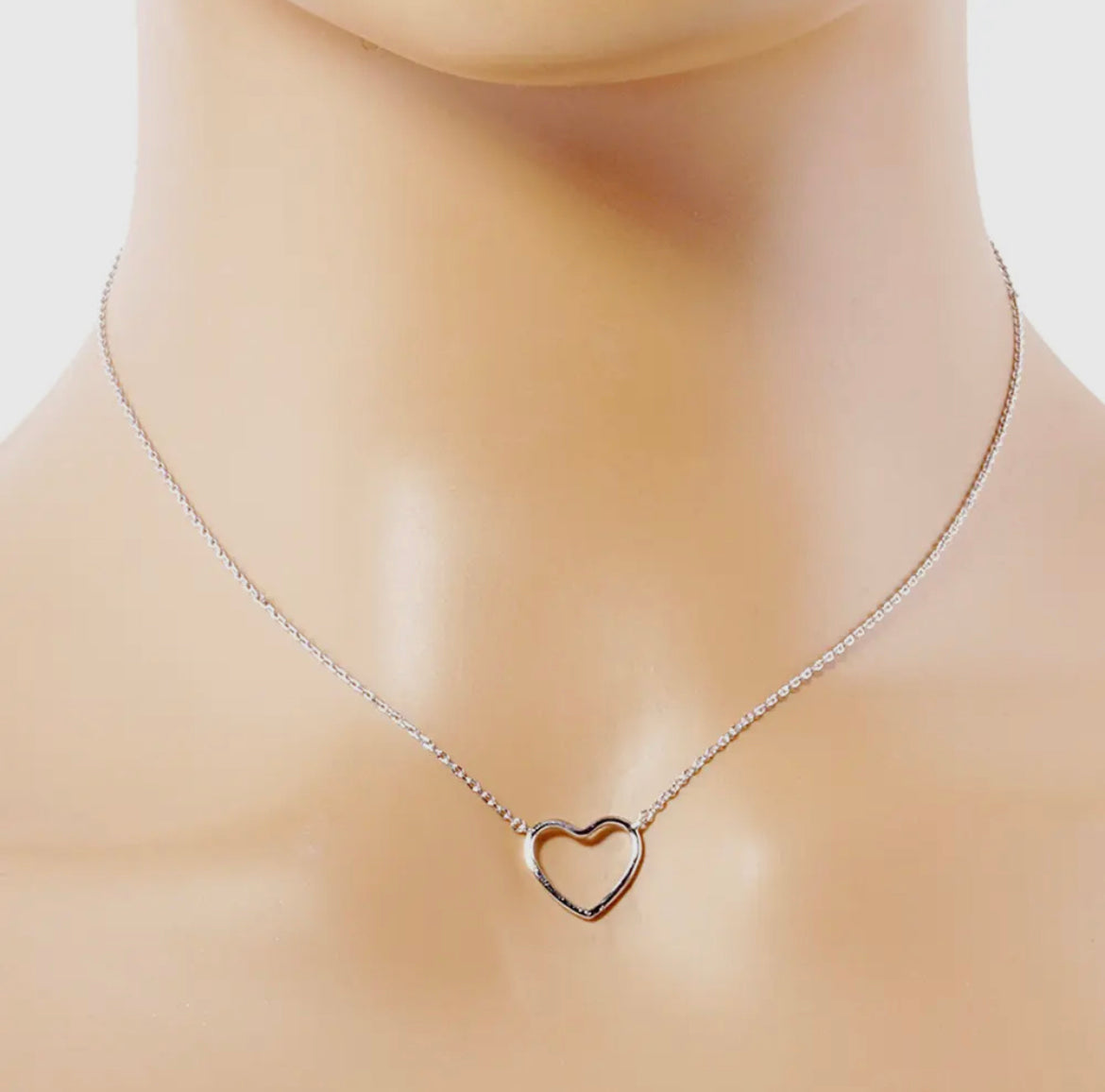 Silver Open Heart Pendant Necklace