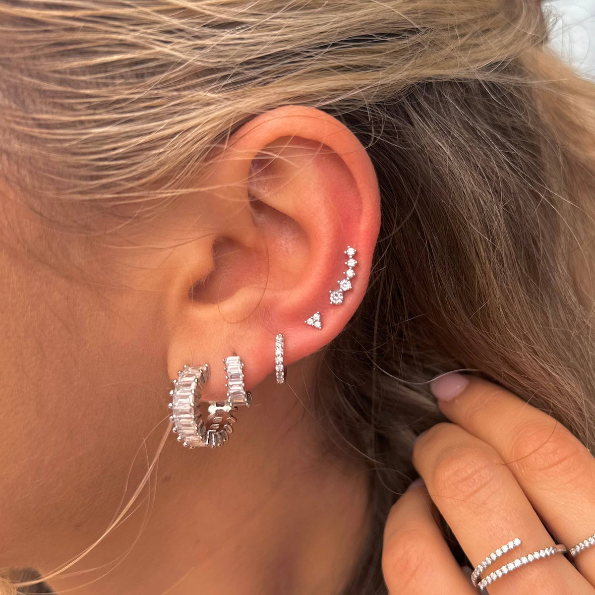 Esther Silver Crystal Hoops