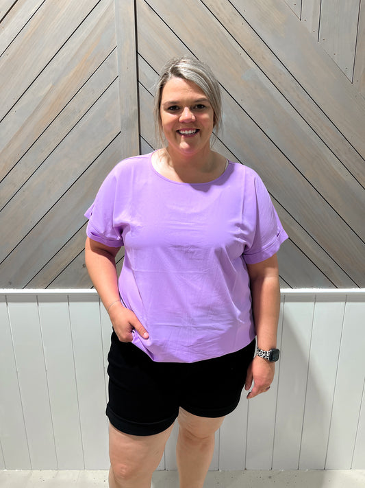 3XL Lavender Woven Cuffed Top