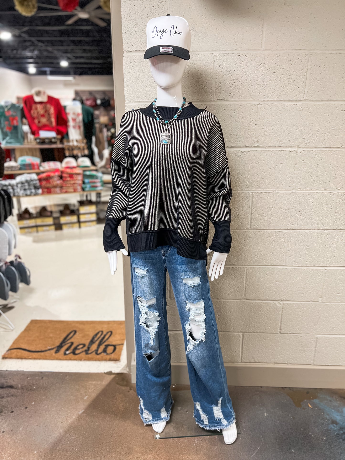 Black Ribbed Two-Tone Sweater