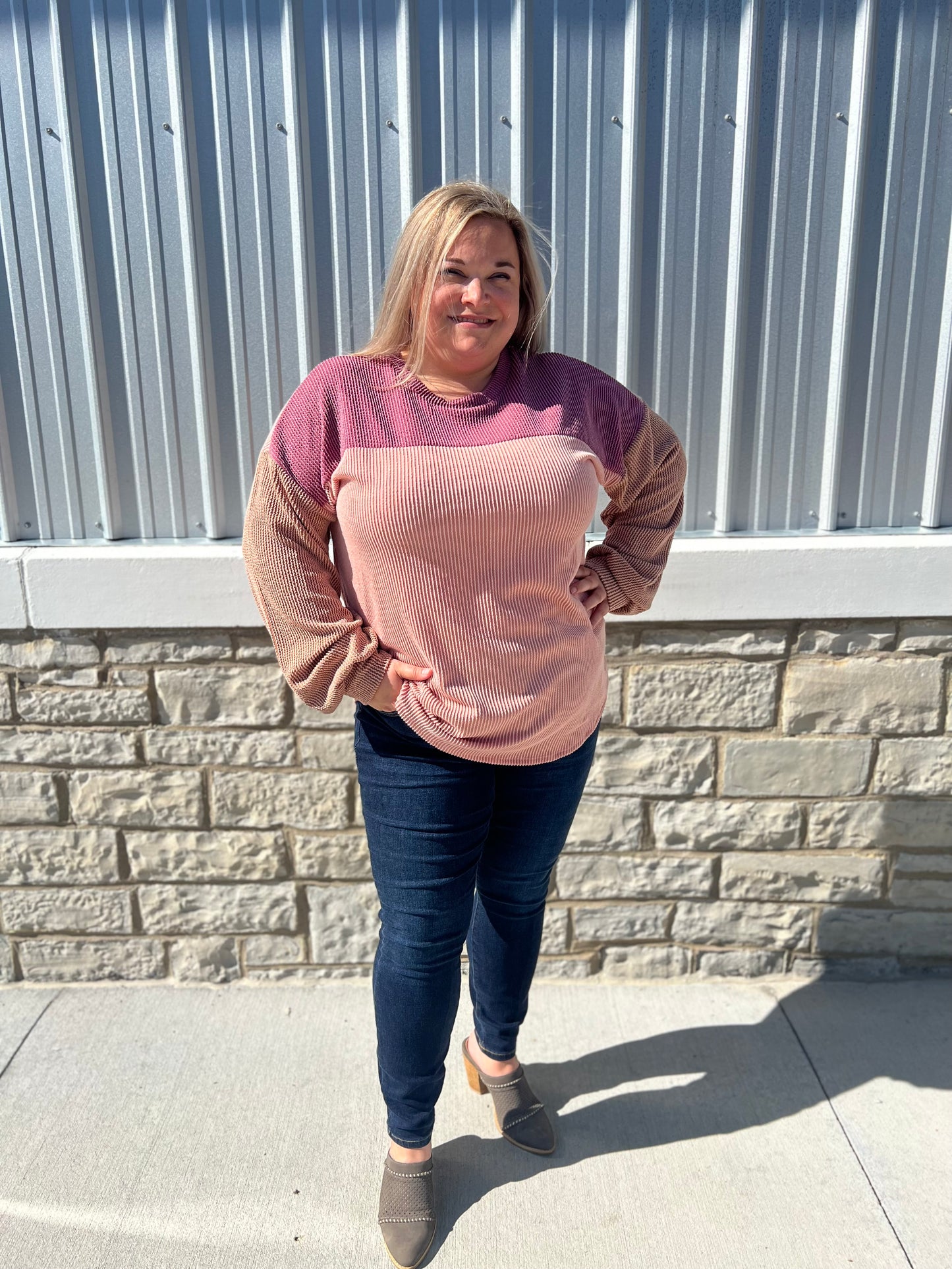 Rose Dawn Ribbed Color Block Top