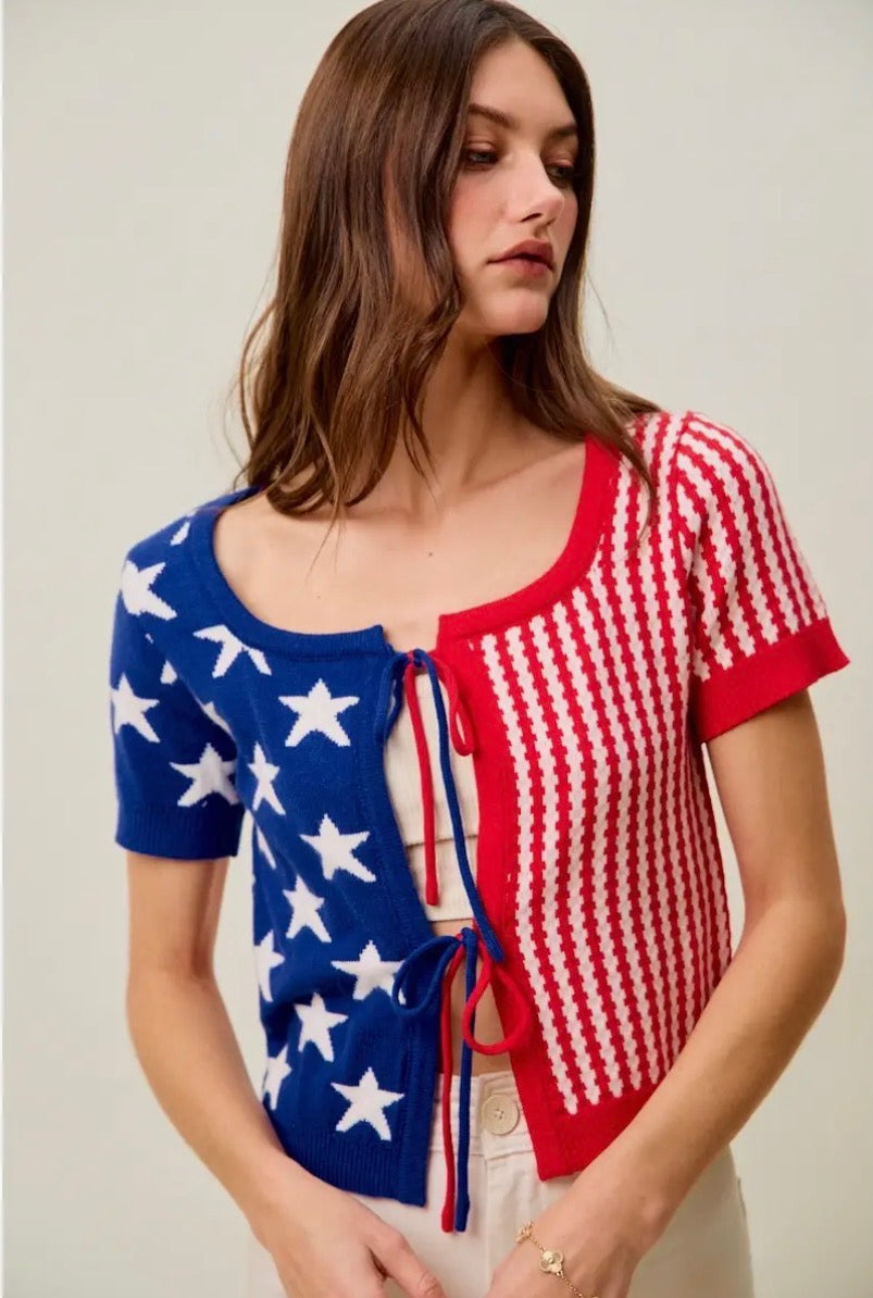 Stars & Stripes Tie Front Top