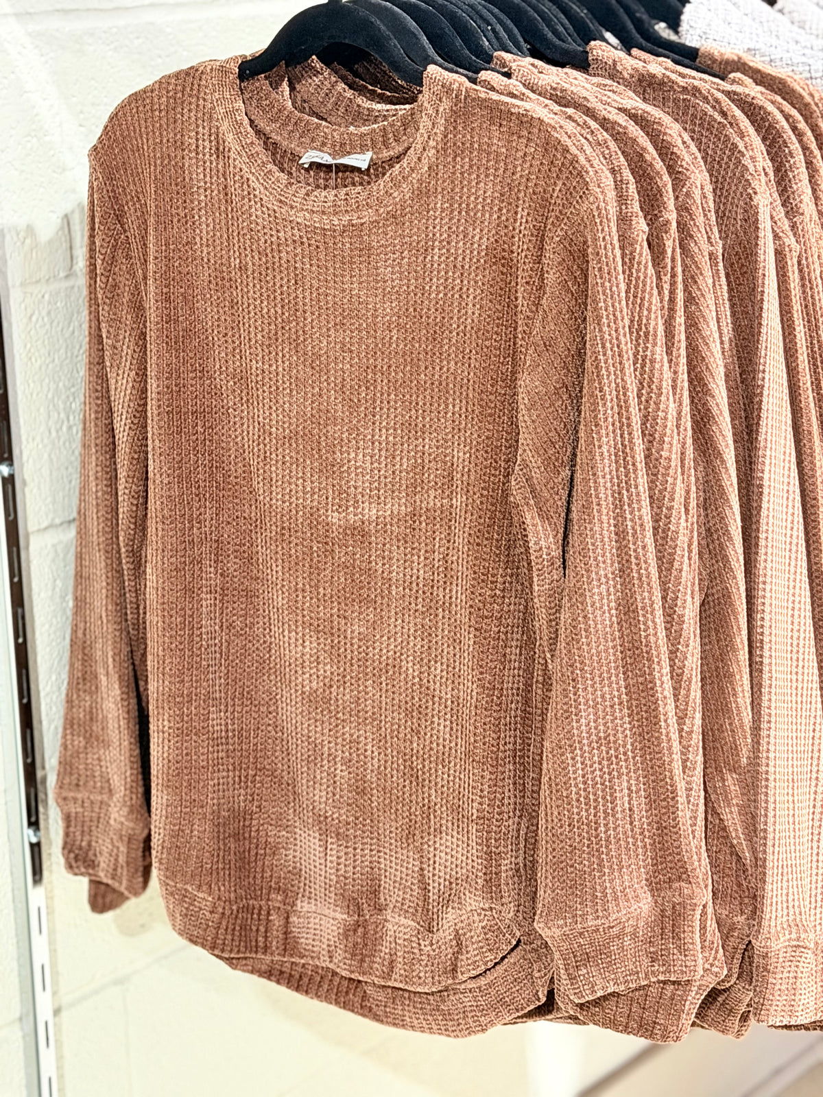 Brown Chenille Waffle Knit Sweater
