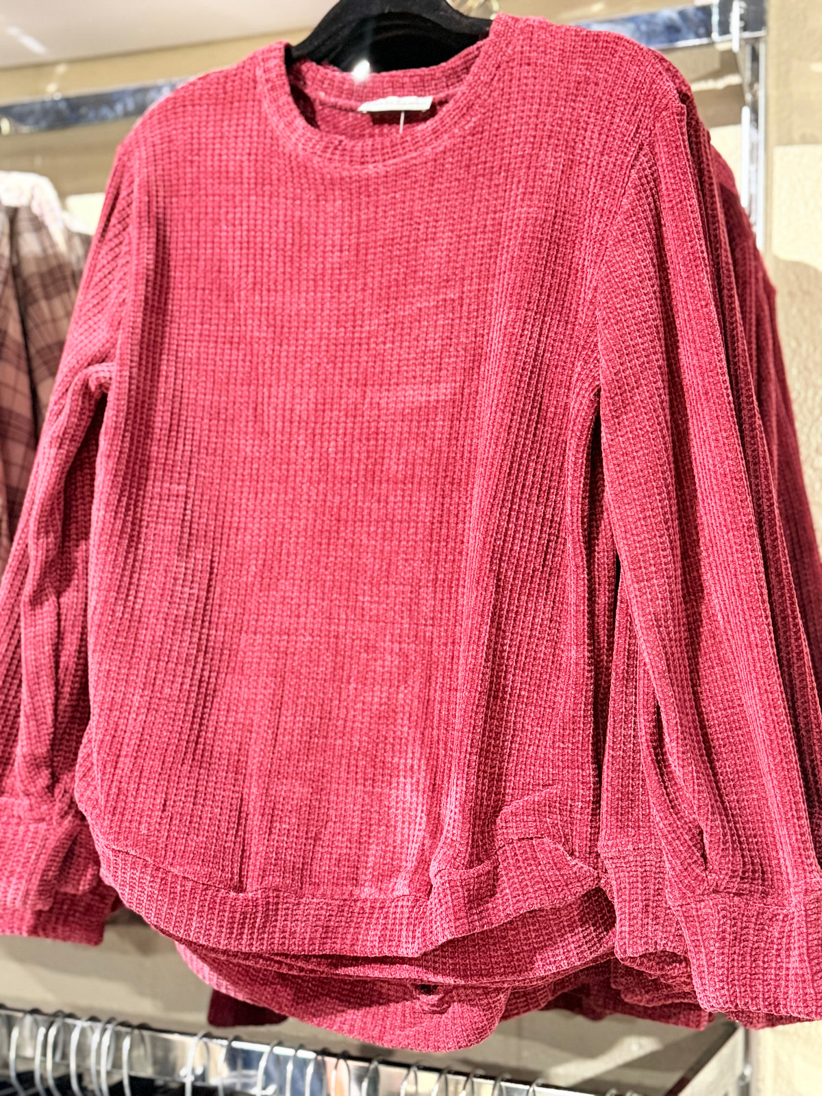 Burgundy Chenille Waffle Knit Sweater