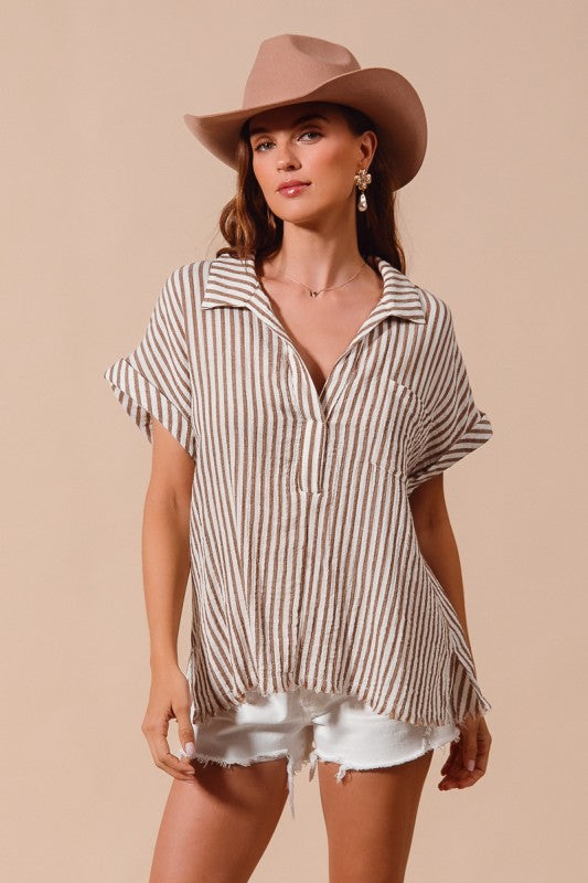 Coffee Stripe Cotton Top