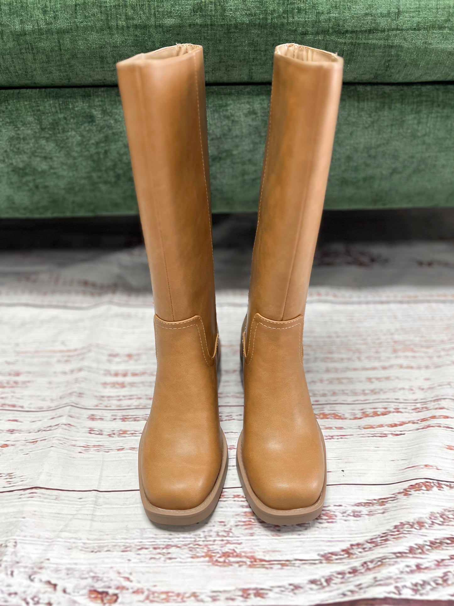 Belvin Tan Tall Faux Leather Boots