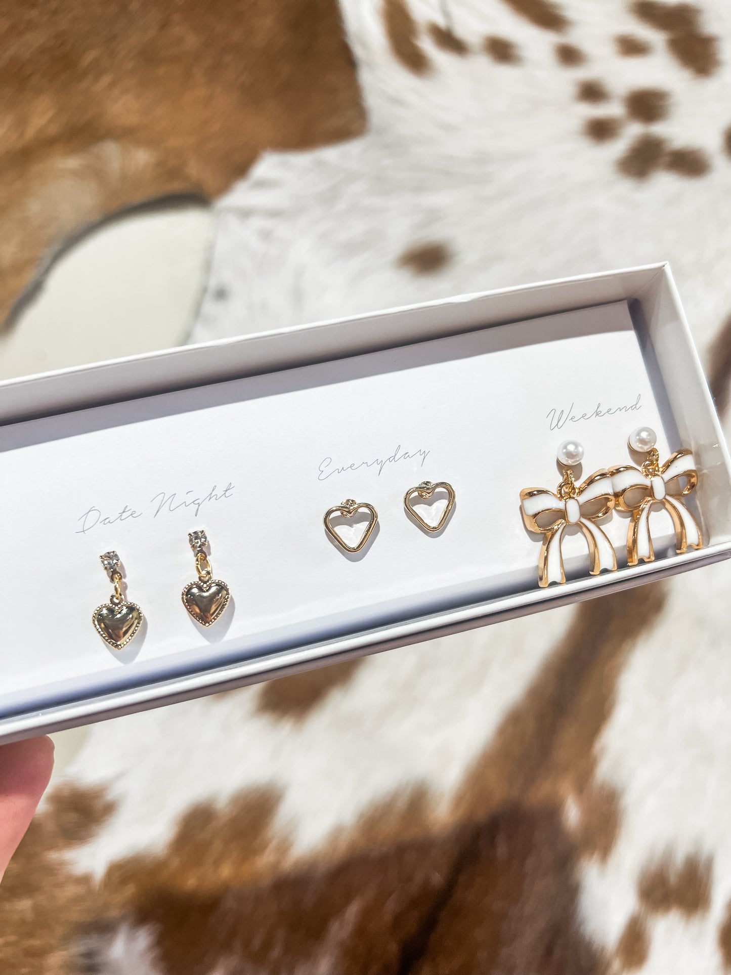 Gold Bows & Hearts Stud Earrings Set #1