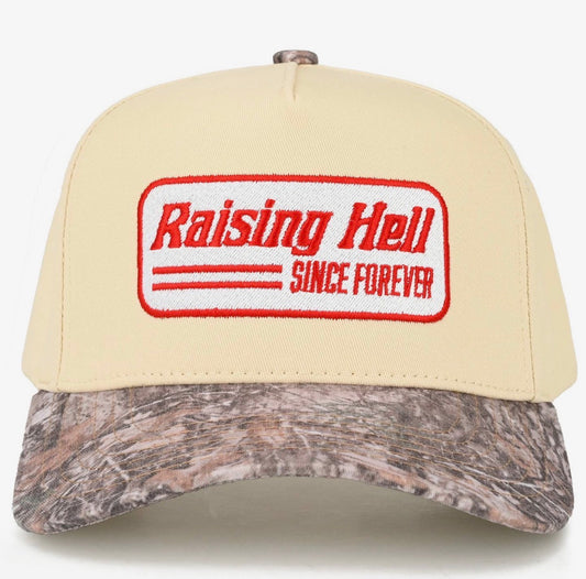 Camo Raising Hell Embroidered Trucker Hat