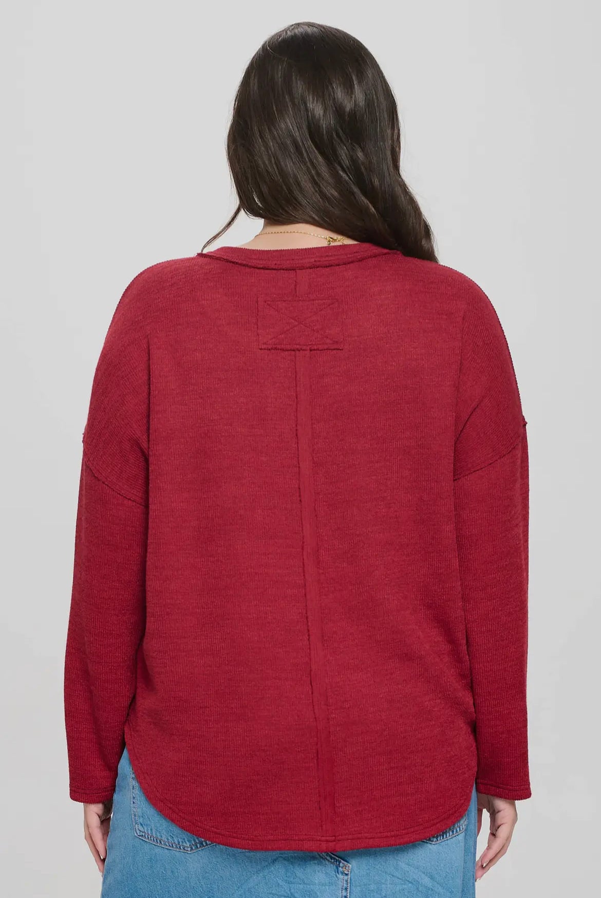 Burgundy Solid Notch Neck Knit Top