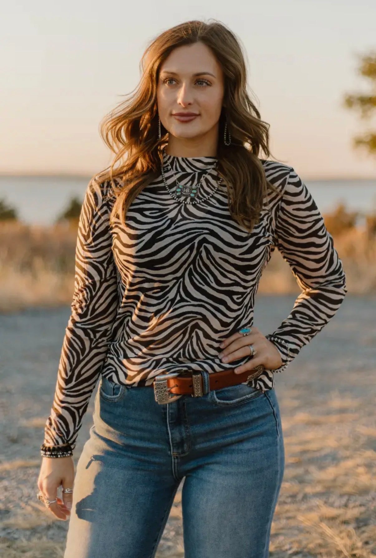 Cowgirl Safari Mesh Long Sleeve Top
