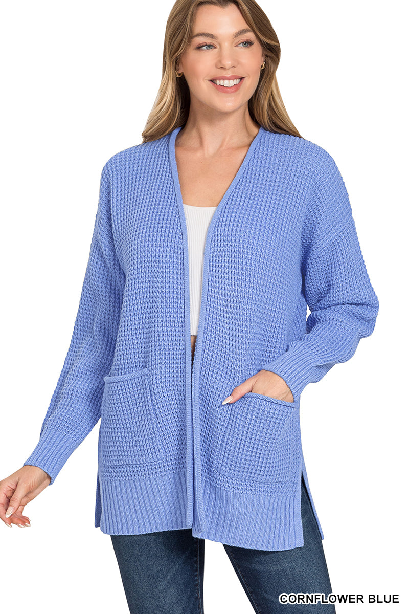 Cornflower Blue Waffle Knit Cardigan