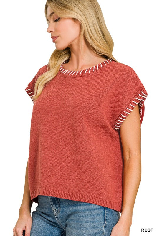 Rust Stitched Edge Sweater Vest