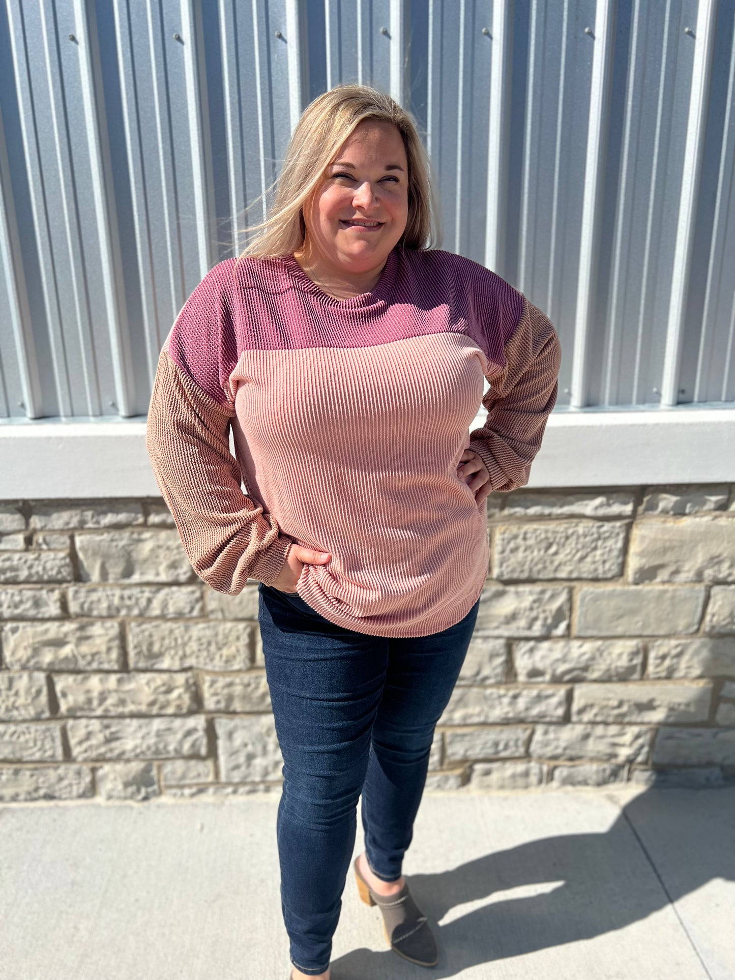 Rose Dawn Ribbed Color Block Top