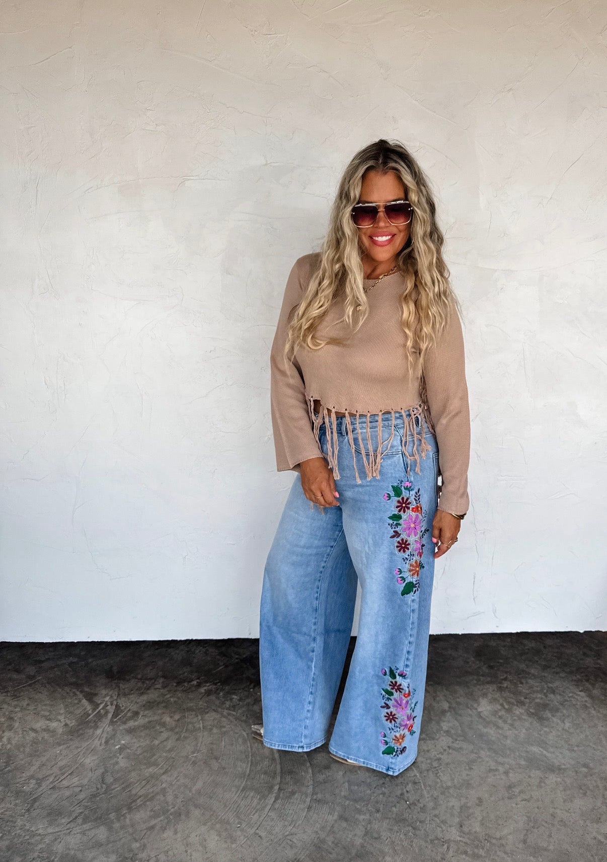 Blakeley Evie Floral Embroidered Wide Leg Jeans