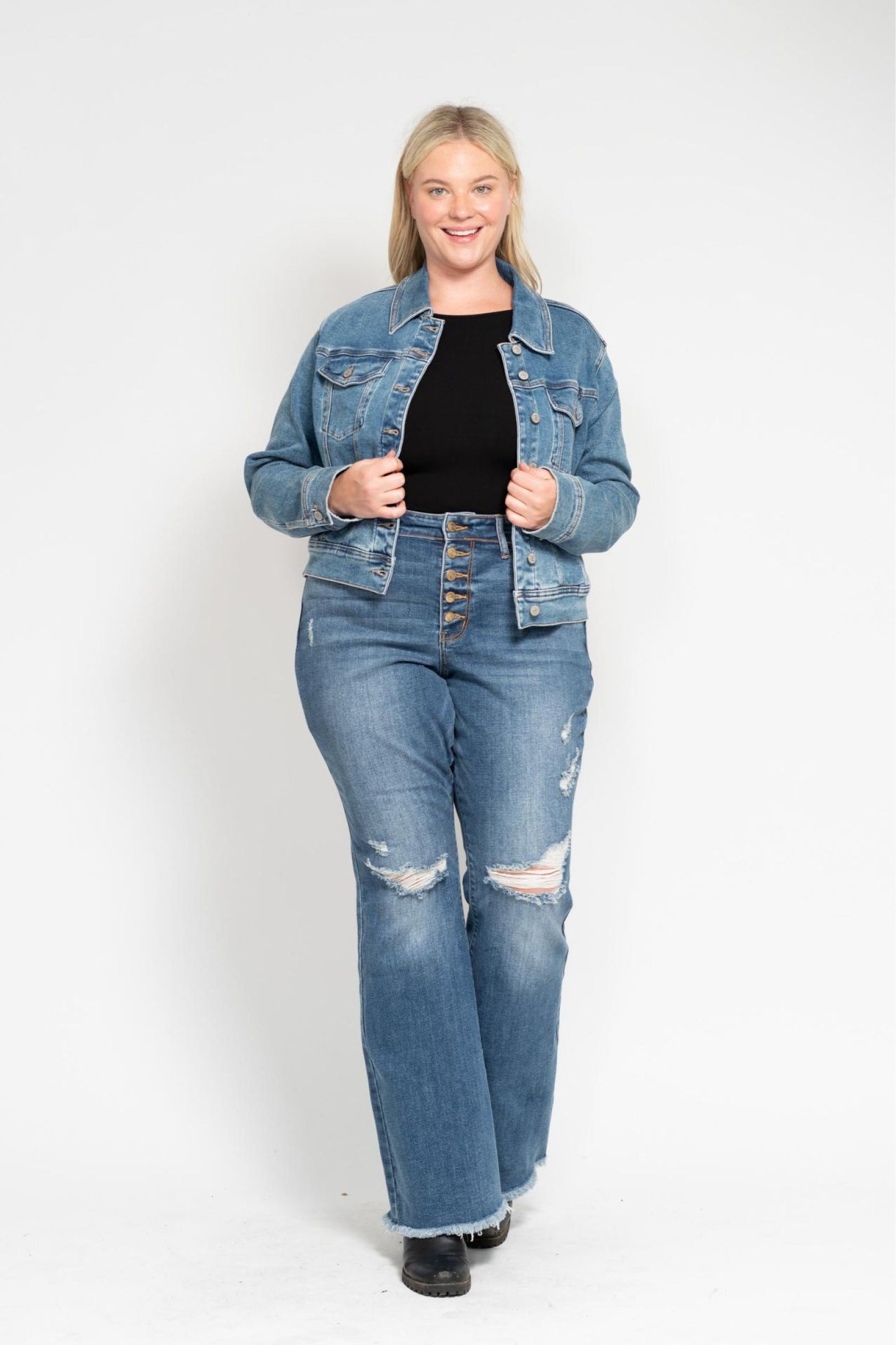 Judy Blue Robyn Mid Rise Buttonfly Flare Jeans (JB 82638)