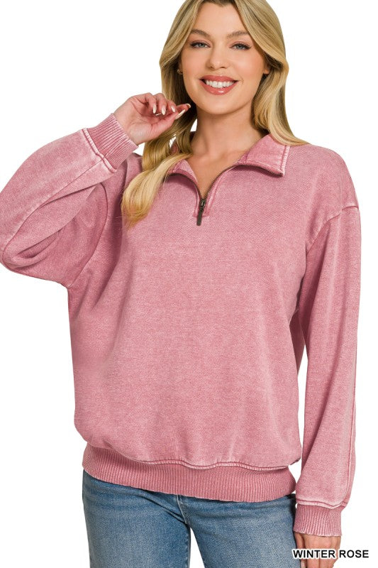 Winter Rose Acid Wash 1/4 Zip Pullover