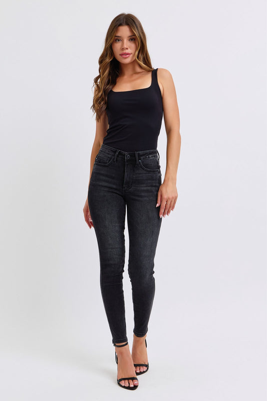 Judy Blue Roxie Mid Rise Tummy Control Black Skinny Jeans (JB 88878)