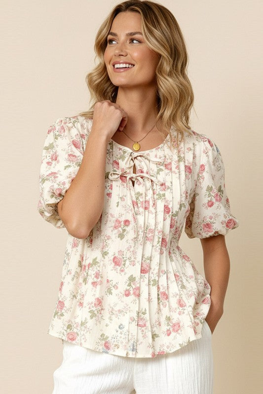 Vintage Bloom Pleated Top
