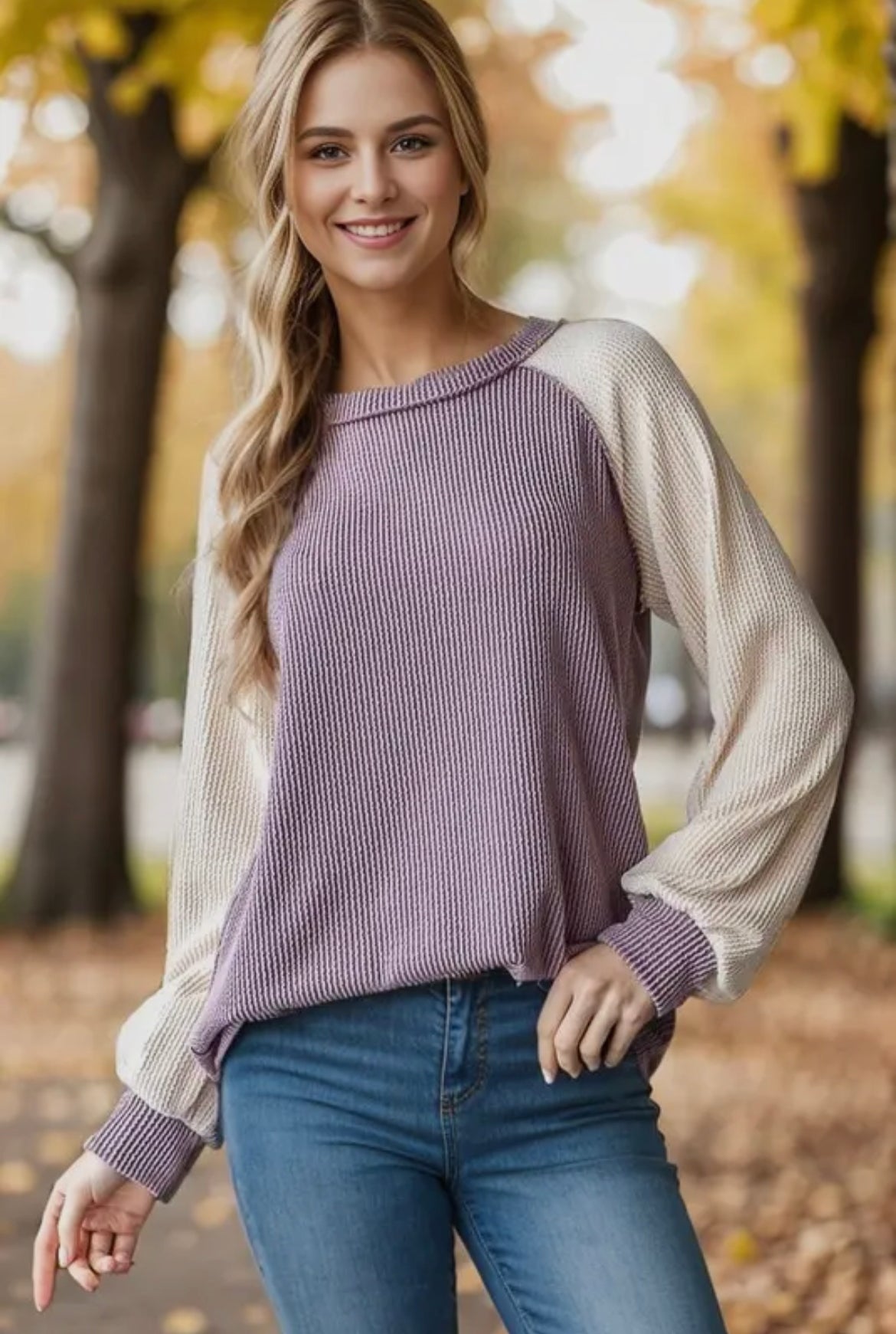 Dusty Lavender Ribbed Colorblock Top