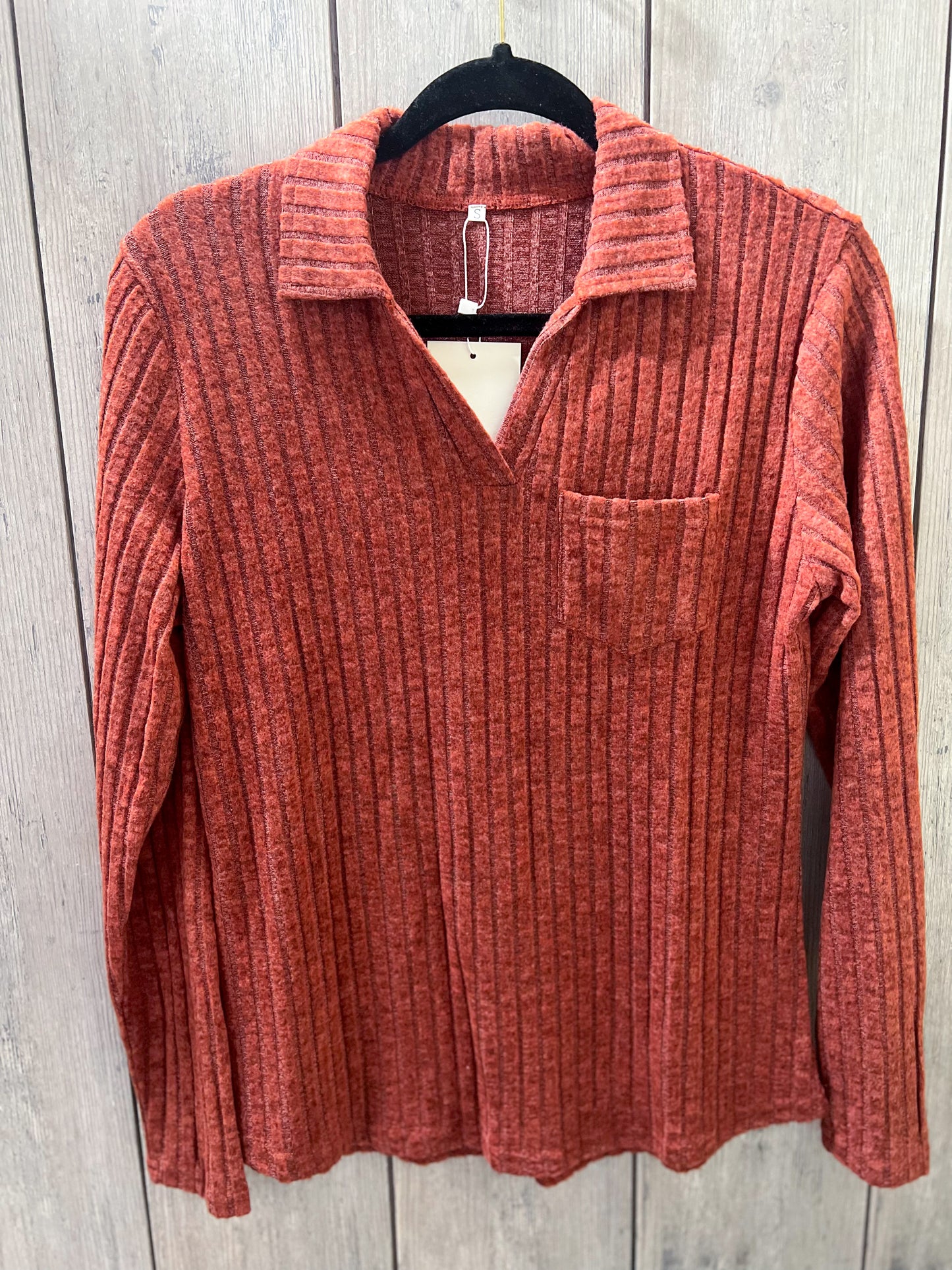 X-LARGE Rust Lapel Long Sleeve Top