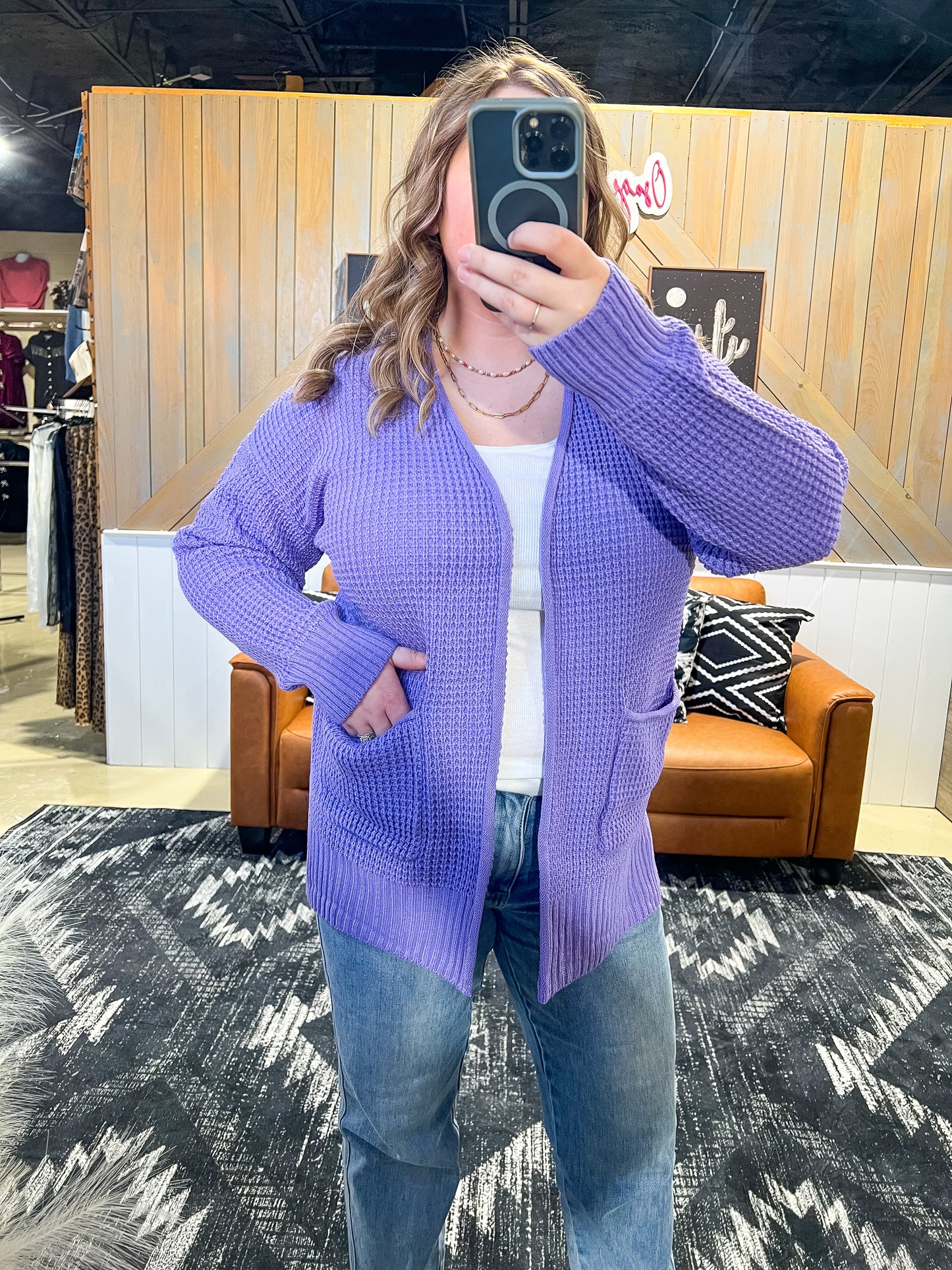 Lavender Waffle Knit Cardigan