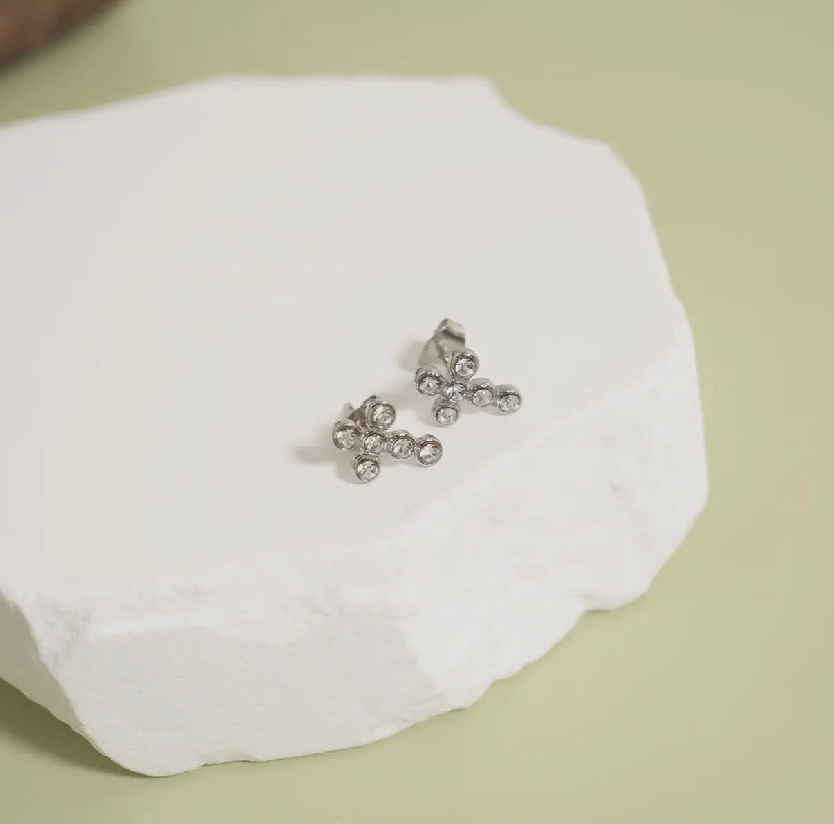 Round Stone Cross Stud Earrings