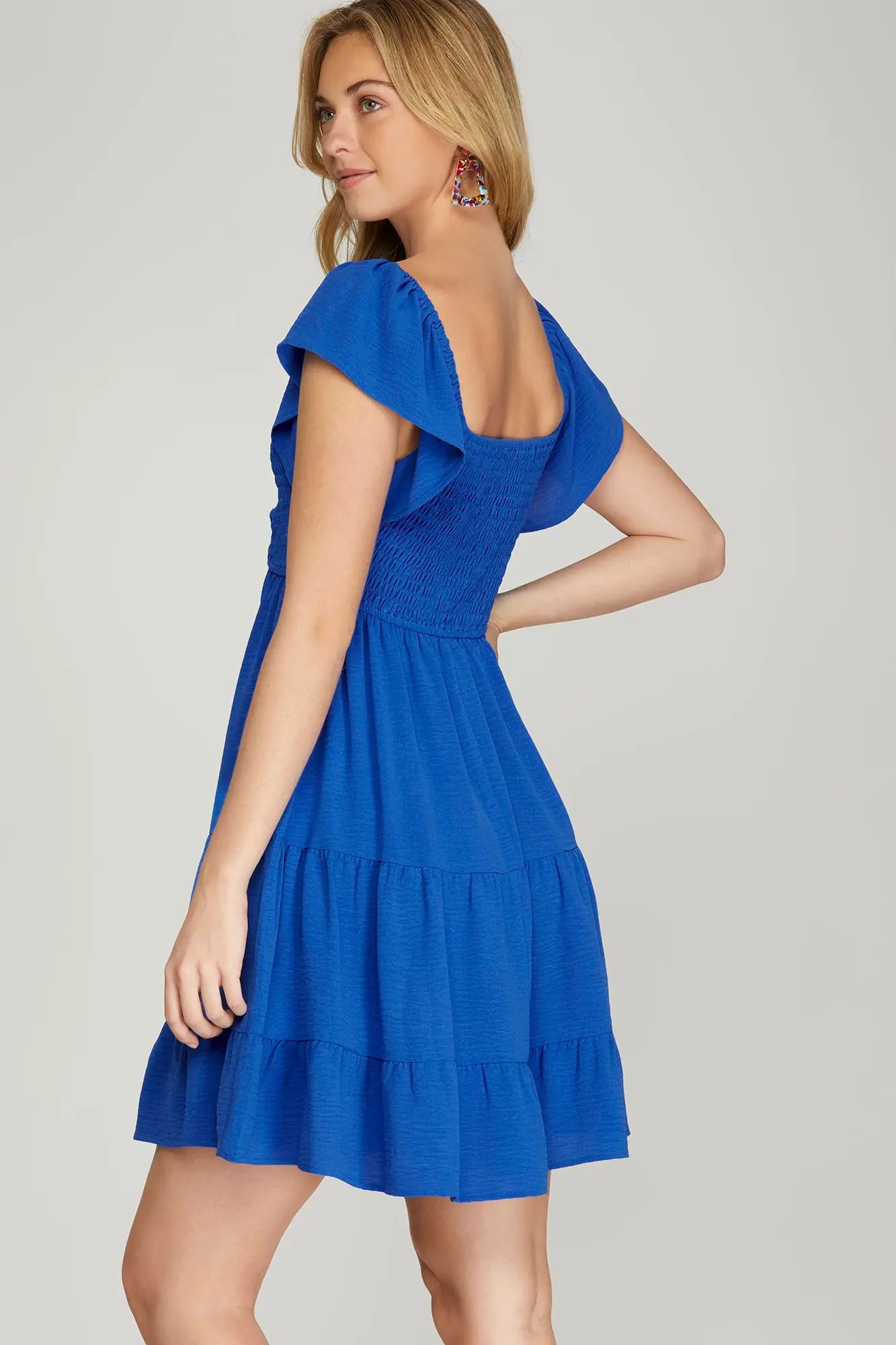 Royal Sweetheart Flutter Sleeve Dress