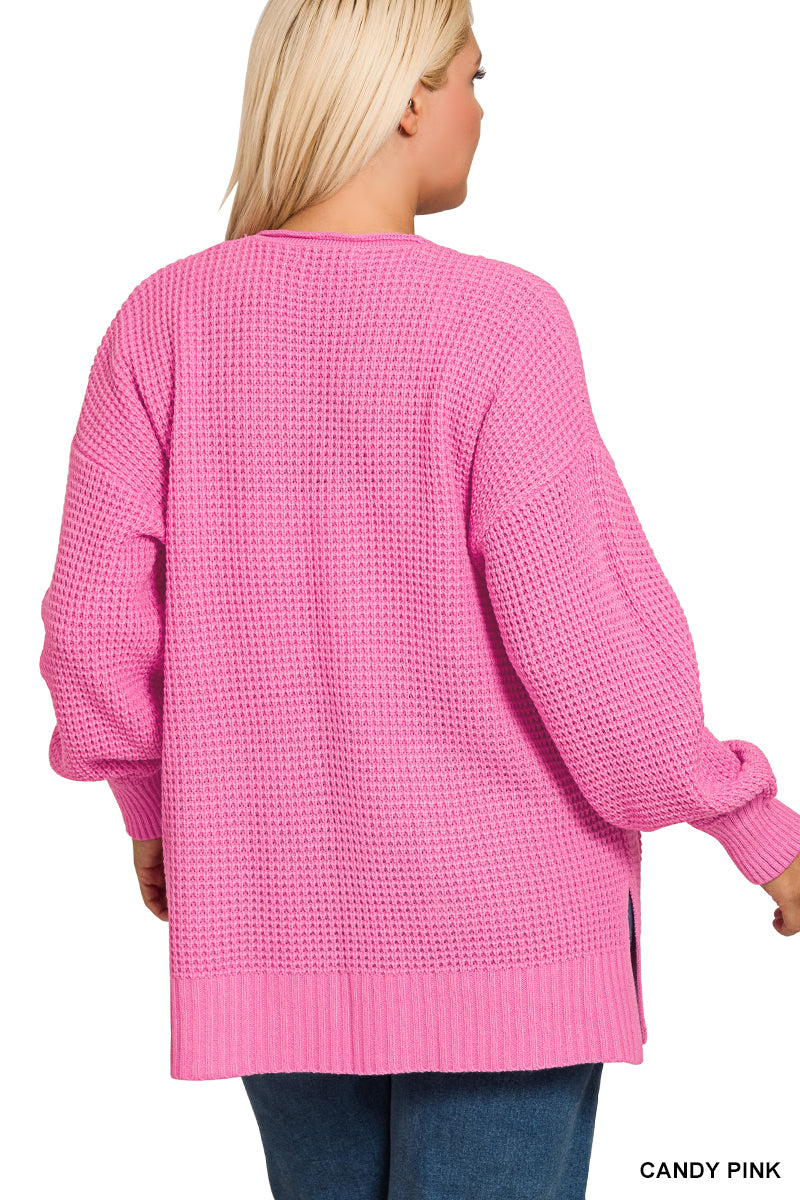 Candy Pink Waffle Knit Cardigan