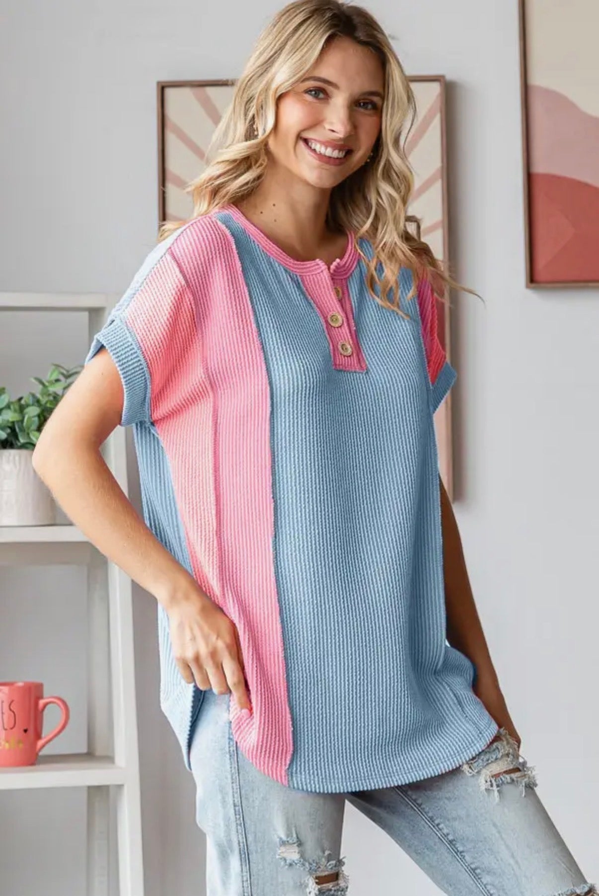 Cotton Candy Colorblock Ribbed Top