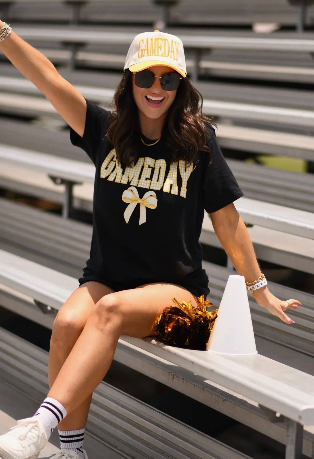 Gold Game Day Gingham Bow Tee