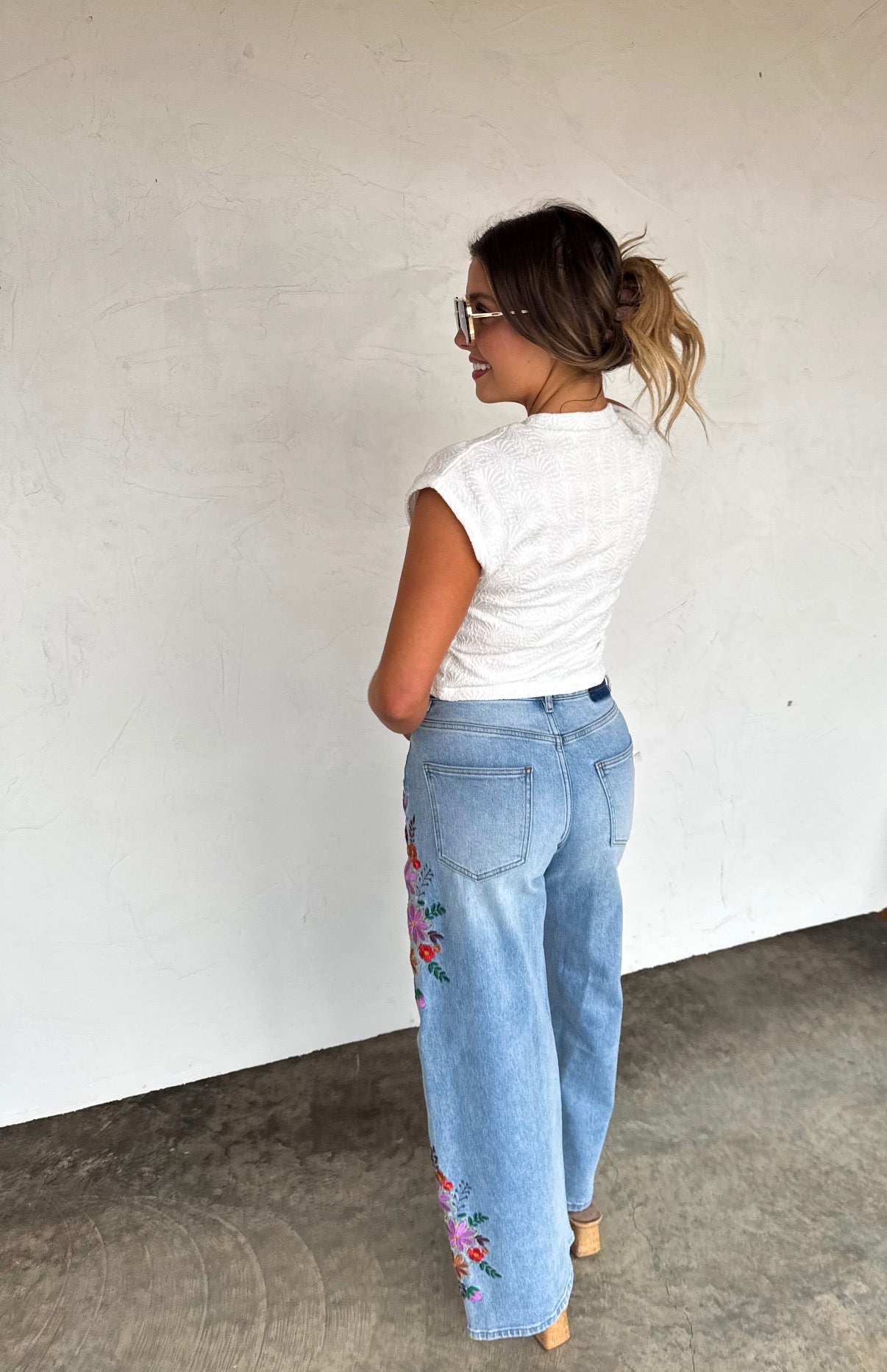 Blakeley Evie Floral Embroidered Wide Leg Jeans