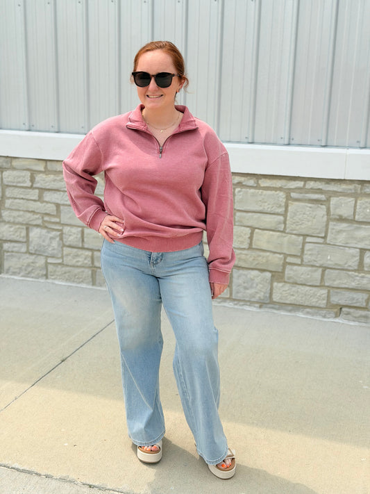 Winter Rose Acid Wash 1/4 Zip Pullover