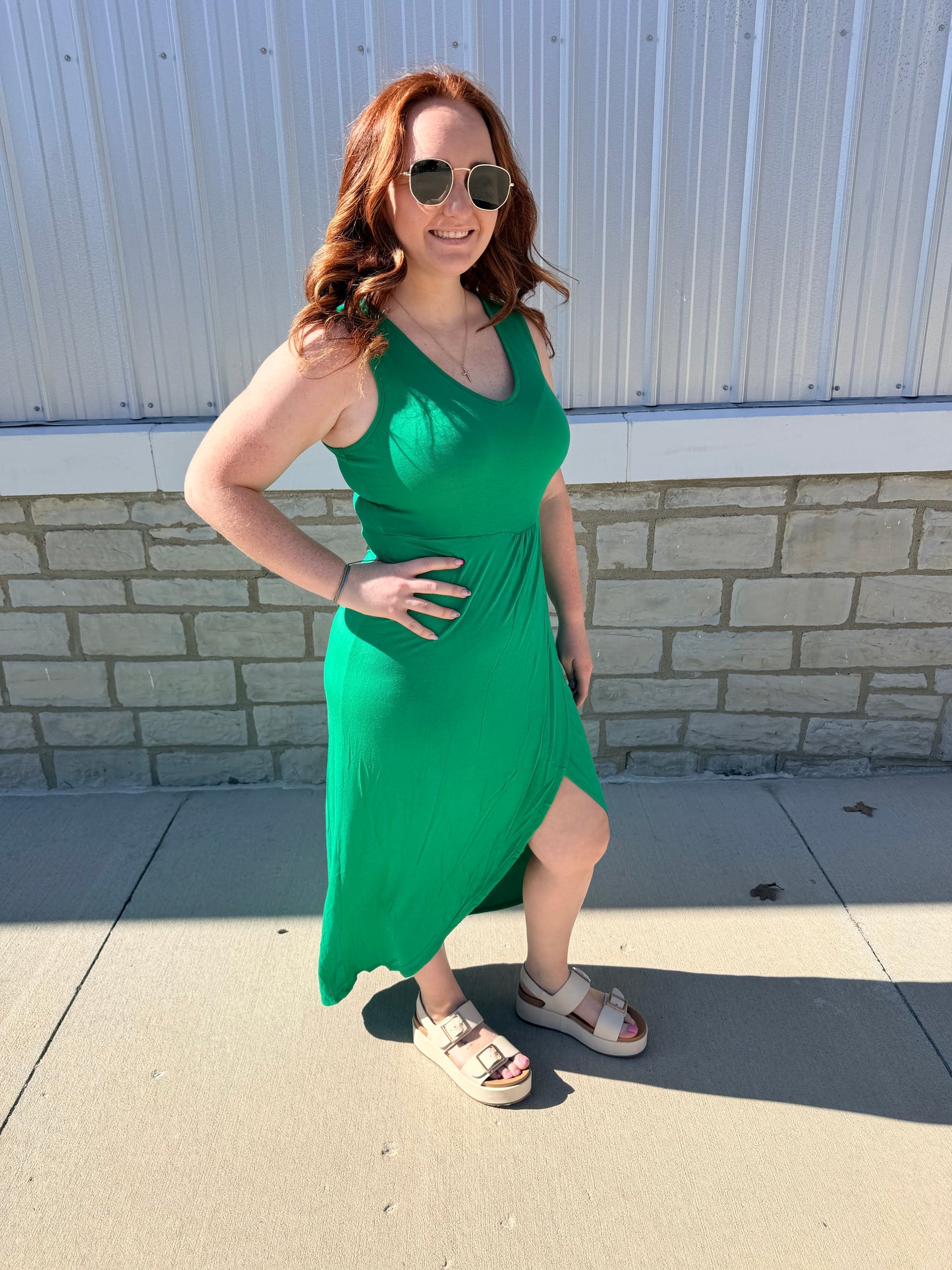 Kelly Green Tulip Hem Maxi Dress
