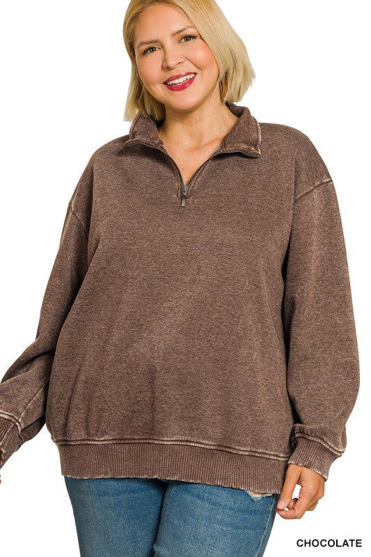 Chocolate Acid Wash 1/4 Zip Pullover