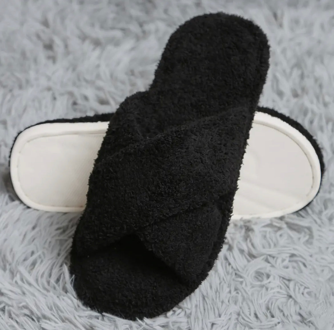 Black Criss Cross Microfiber Slippers