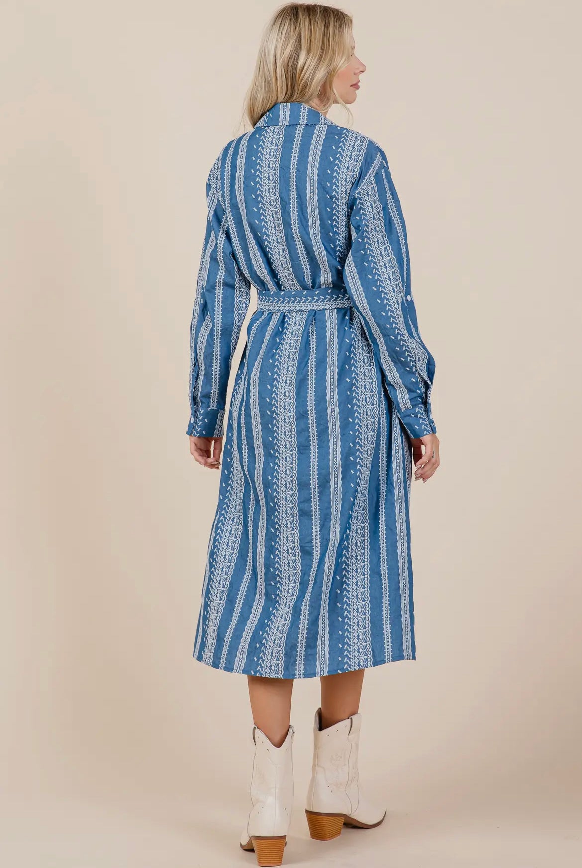 denim embroidered shirt dress Stetson Women's Denim Aztec/Rose Embroidered Shirt Dress