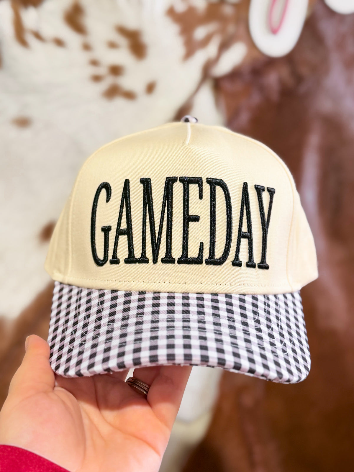 Black Gingham Game Day Trucker Hat
